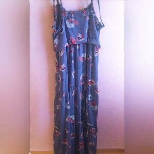 Jessica Simpson Blue Floral Maxi Dress with Red and White Accents
